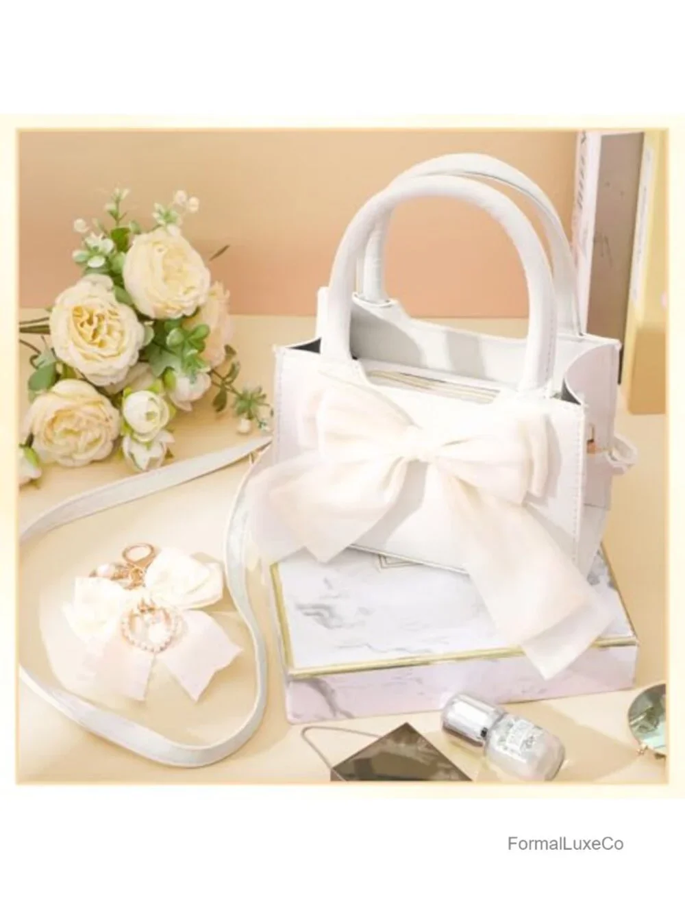 Cute Pu Leather Crossbody Purse Small Pocketbook with Top Handle Bow Charm